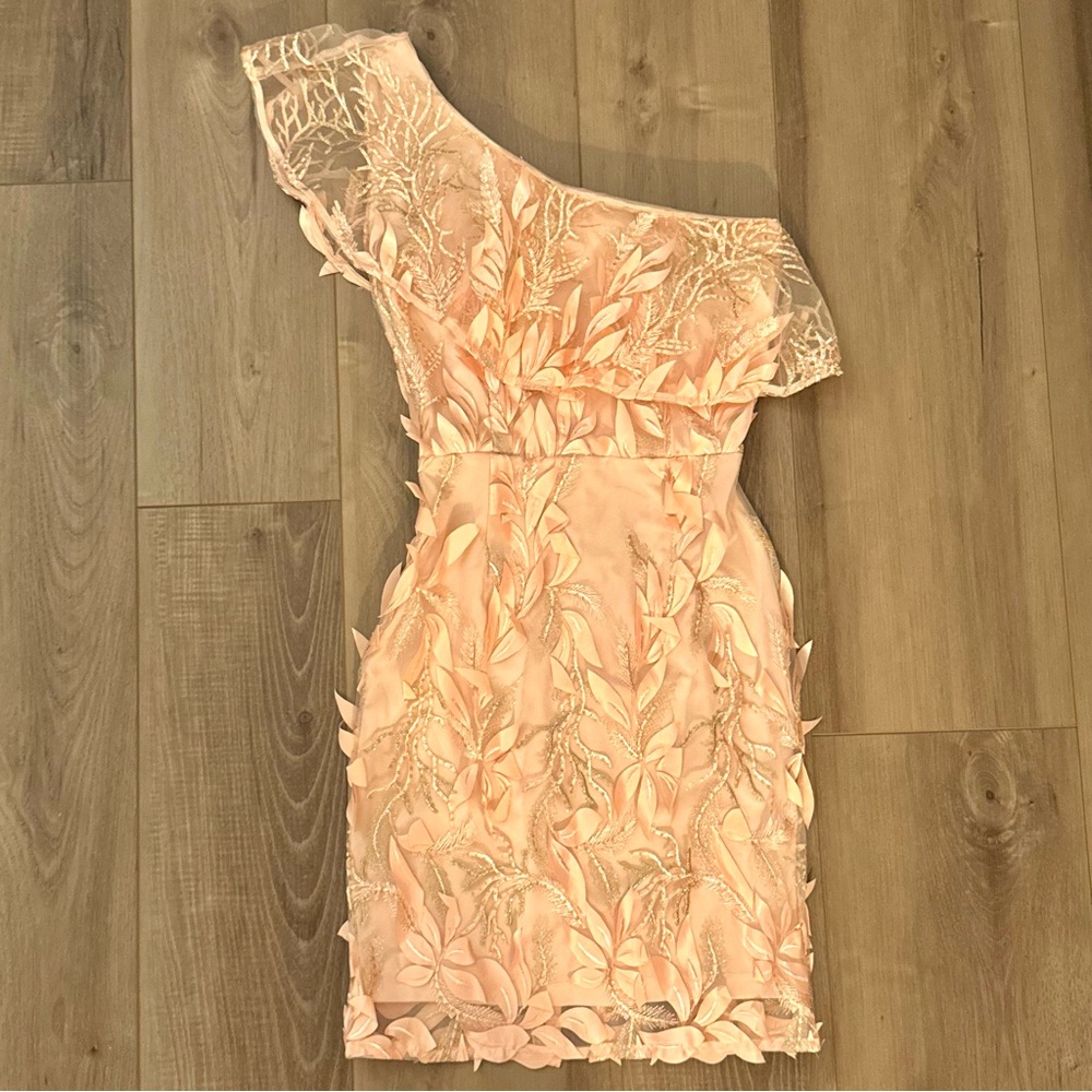 Light Pink One-Shoulder Mini Floral Textured Dress ~ Forever 21